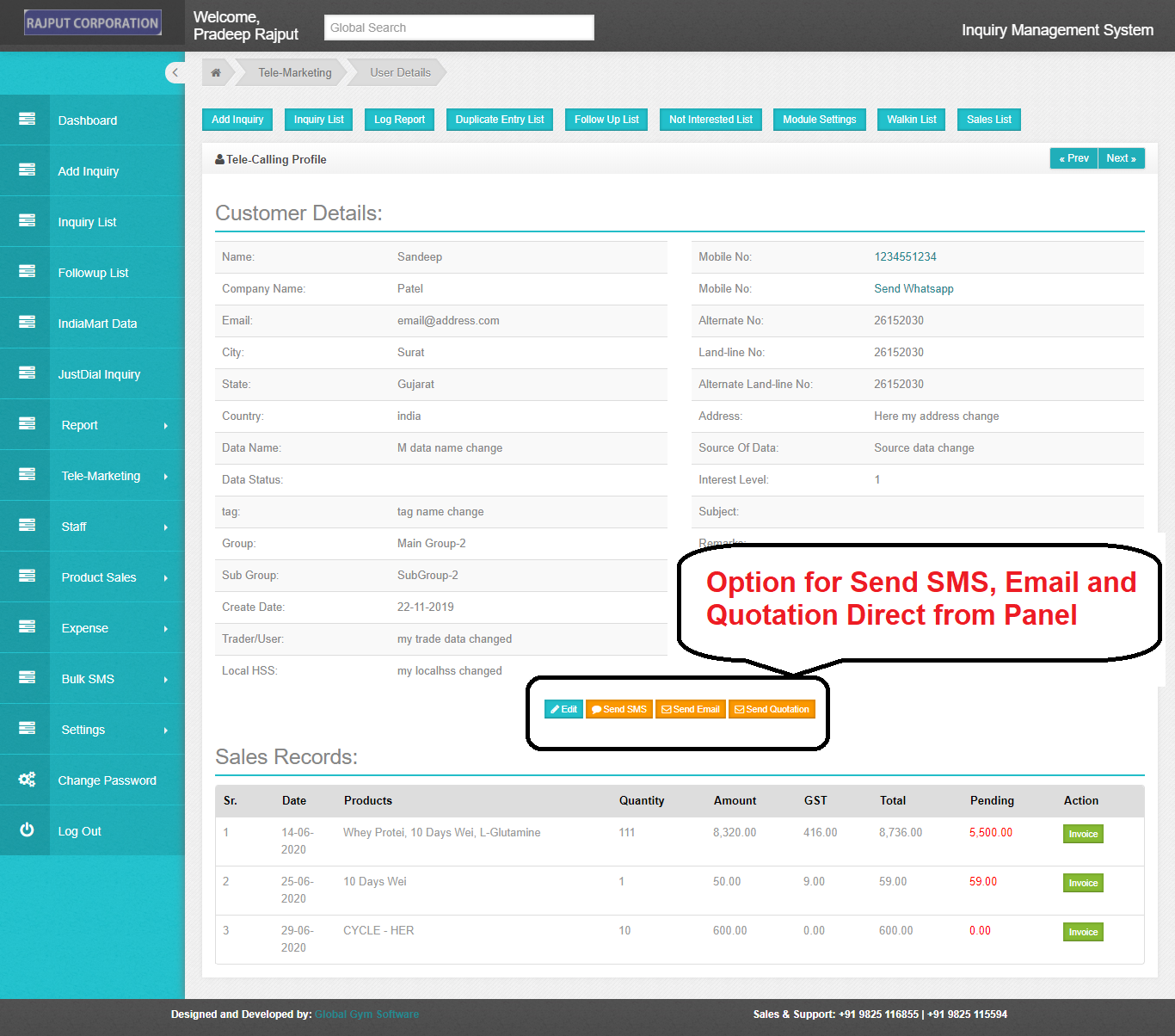 global gym software dashboard